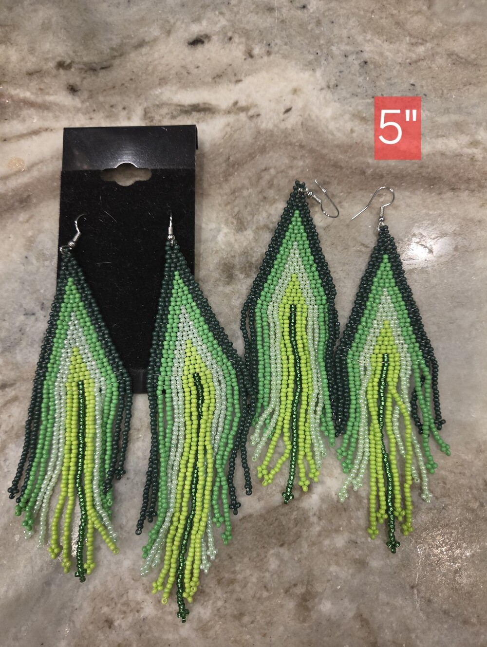 Handmade Green Beaded Fringe Earrings - Lightweight Statement